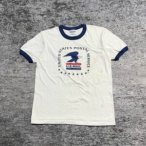 Vintage 90s United States Postal Service Ringer Shirt Mens Medium White Hanes